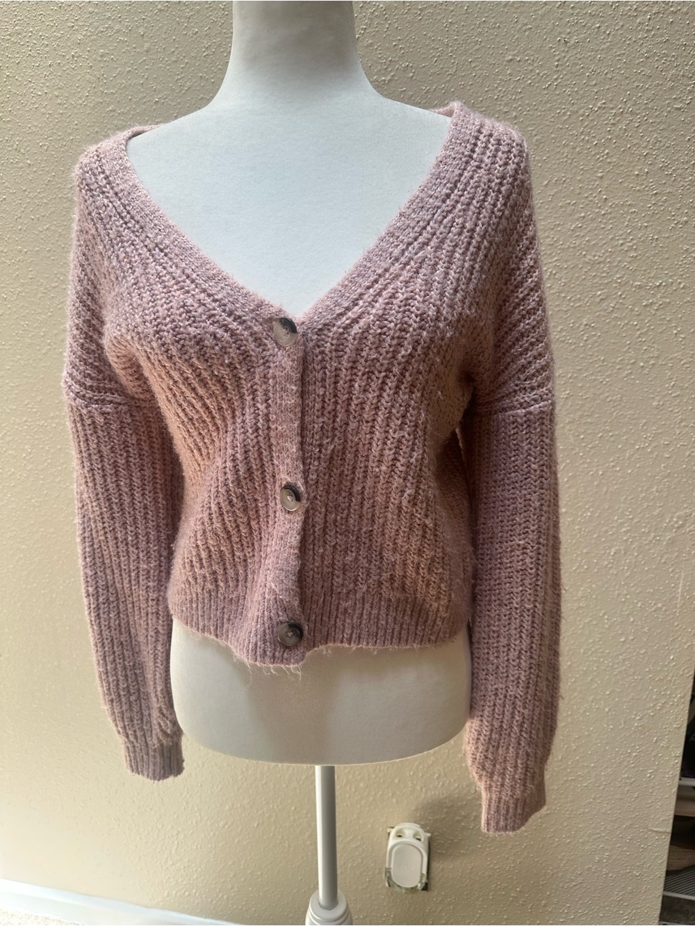 Old Navy Girls XL 14-16 Chunky Light Pink Button Knit Cardigan Chunky Sweater - Picture 1 of 7